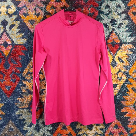 Nike Tops - Nike Golf womens solid pink gray trim drifit Tour mock compression shirt M EUC